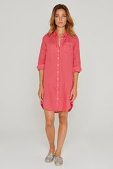 LAUREN – Linen Tunic 3/4 Sleeves Flared Cut – Women – Coral